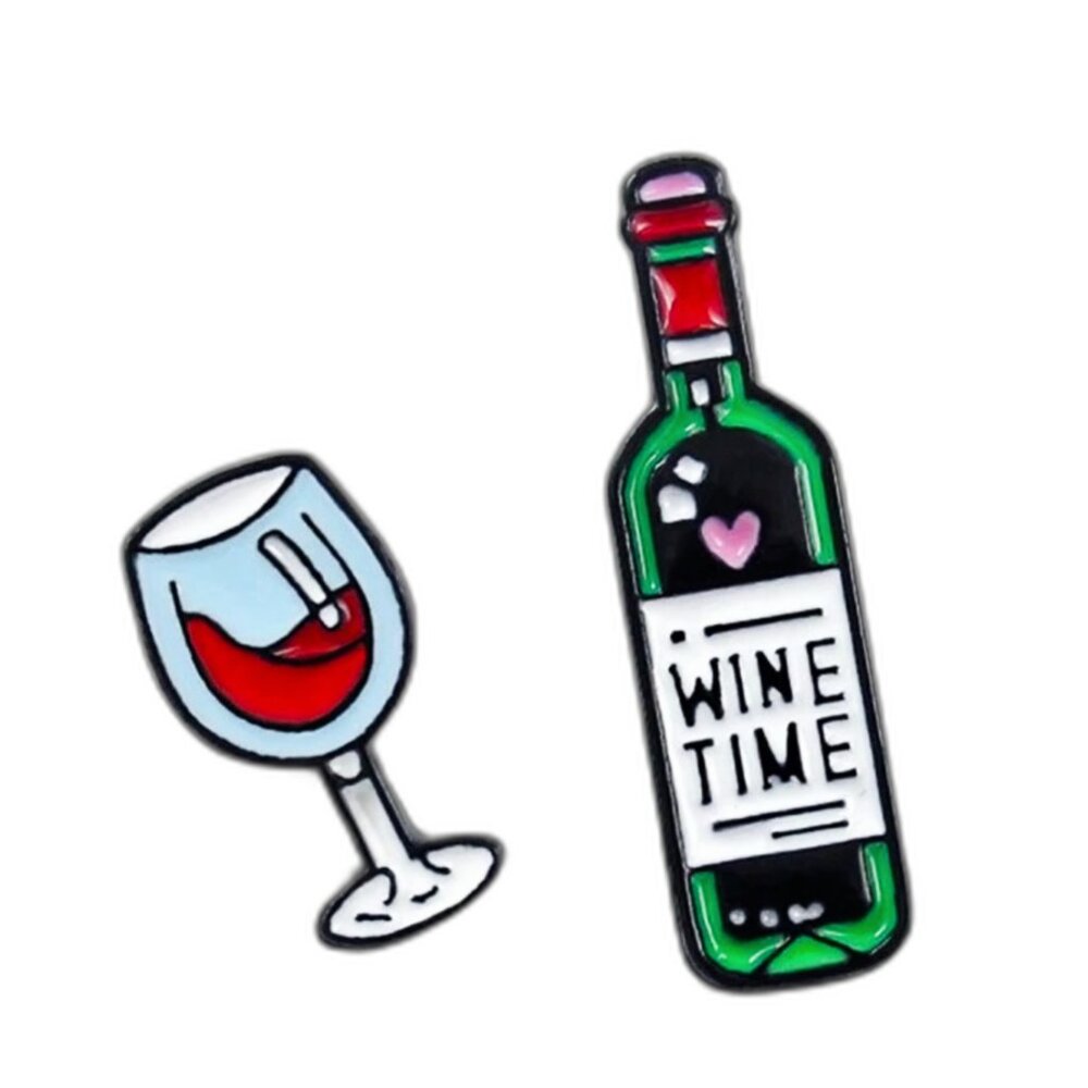 WINE TIME 2 PIECE SET OIL DRIPPED ENAMEL PIN LAPEL PIN BROOCH NWT